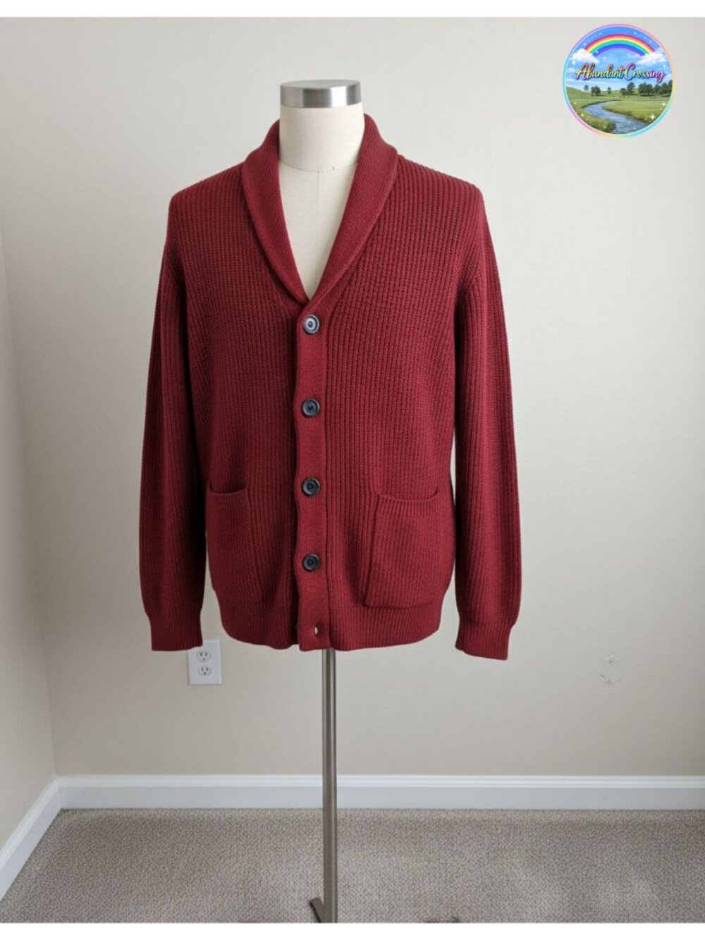 Mens Shawl Collar Cardigan Sweater Button Up Cable Knit with Pockets
